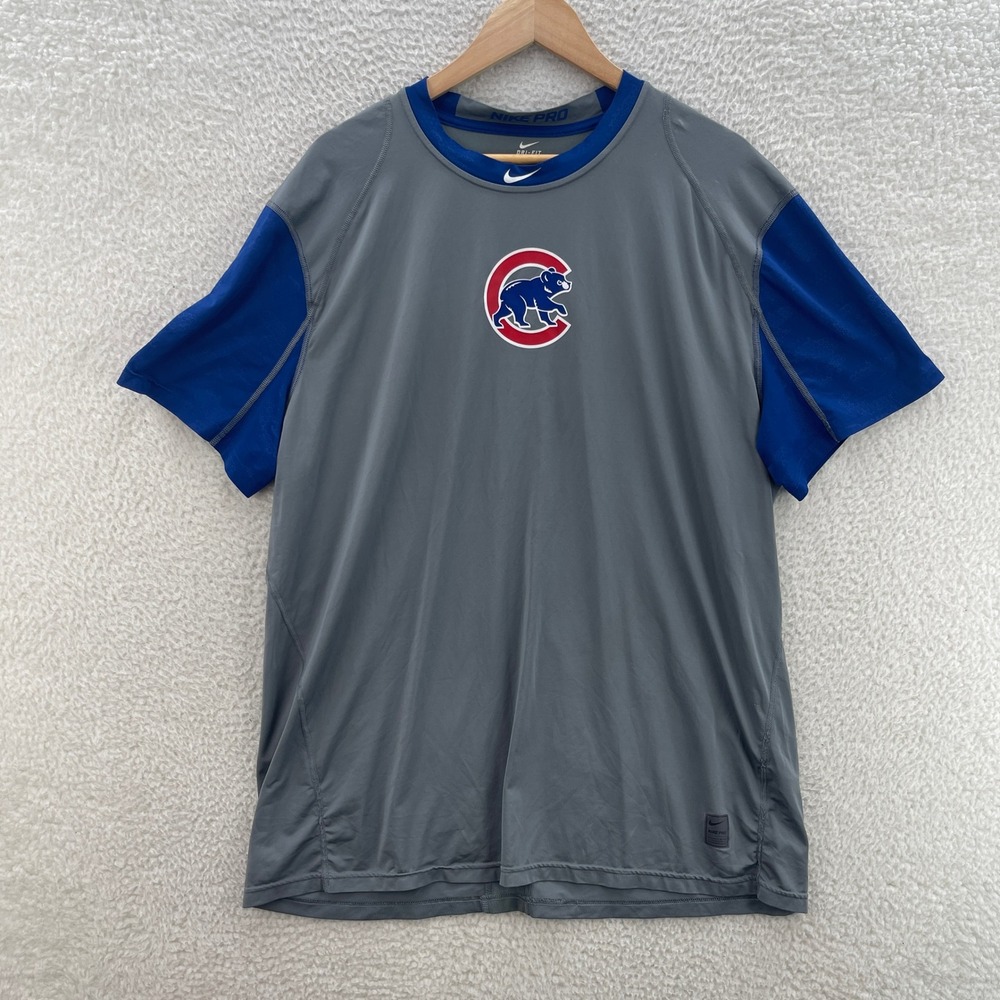 Chicago Cubs Shirt Men 2XL Blue Gray Short Sleeve Nike Pro Dri-Fit Baseball Gym